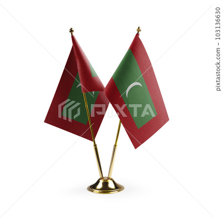 Small national flags of the Maldives on a white background 103136630