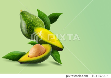 Green ripe avocado on a green background. 103137006