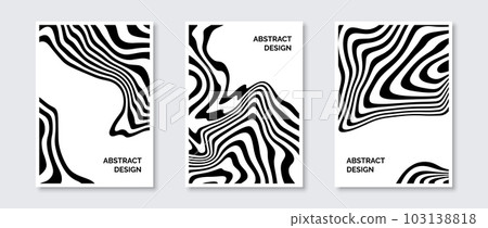 Abstract wavy lines posters set. Fluid undulate shapes banner pack. Black and white universal curved stripes template. Futuristic design concept for cover, invitation, brochure, flyer. Vector. Abstract wavy lines posters set. Fluid undulate shapes banner pack. Black and white universal curved stripes template. Futuristic design concept for cover, invitation, brochure, flyer. Vector. 103138818