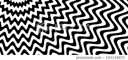 Spinning optical illusion background. Black and white abstract wave lines surface. Poster design. Torsion spiral illusion wallpaper. Vector illustration Spinning optical illusion background. Black and white abstract wave lines surface. Poster design. Torsion spiral illusion wallpaper. Vector illustration 103138872