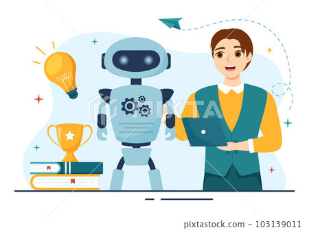 Robotics School Vector Illustration with Youth Robotic Project to Programming and Engineering Robot in Cartoon Hand Drawn Landing Page Templates 103139011
