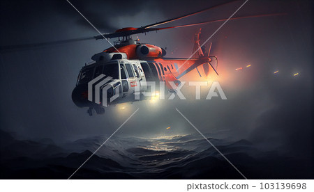 lifeguard descend from helicopter on ship at blue sea lifeguard descend from helicopter on ship at blue sea 103139698