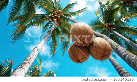 coconuts on Palm tree of on blue sky background 103140186