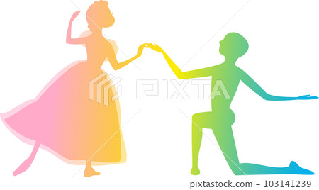 Rainbow silhouette of a ballerina dancing with two pas de deux Rainbow silhouette of a ballerina dancing with two pas de deux 103141239