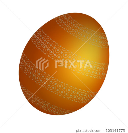 Festive holiday Easter egg. Realistic mother of pearl shiny egg decorated with rich bronze orange ornament. Realistic 3d vector isolated on white background Festive holiday Easter egg. Realistic mother of pearl shiny egg decorated with rich bronze orange ornament. Realistic 3d vector isolated on white background 103141775