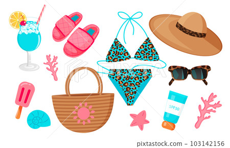 Set of fashion accessories from the sun. Summer... - Stock Illustration ...