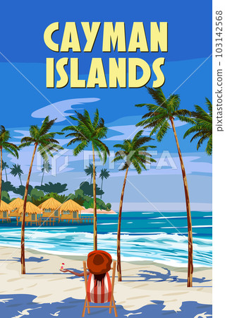 Caiman Islands vintage travel poster. Hawaii Tropical island Caiman Islands vintage travel poster. Hawaii Tropical island 103142568