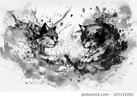 Fighting cats in ink painting 103142892