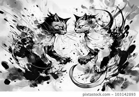 Fighting cats in ink painting 103142893