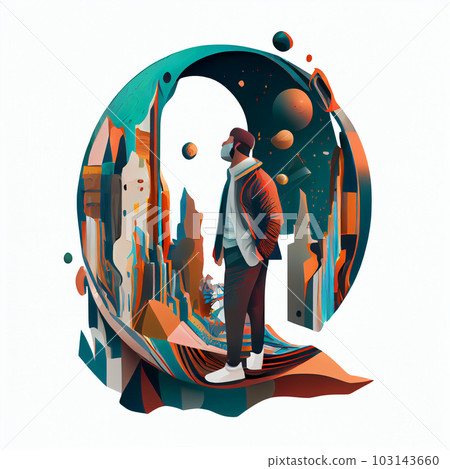 Metaverse and vitrual reality concept. European bearded man in vr glasses Metaverse and vitrual reality concept. European bearded man in vr glasses 103143660