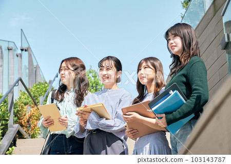 young women looking up at the sky 103143787