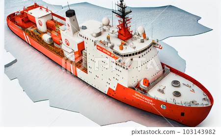 Red icebreaker in the middle of Arctic ocean Red icebreaker in the middle of Arctic ocean 103143982