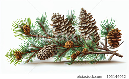 Pine tree branch and cones isolated on white Pine tree branch and cones isolated on white 103144032