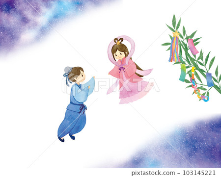 Watercolor hand drawn Tanabata Orihime and Hikoboshi 103145221