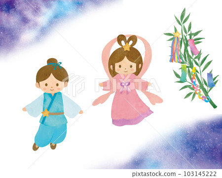 Watercolor hand drawn Tanabata Orihime and Hikoboshi 103145222