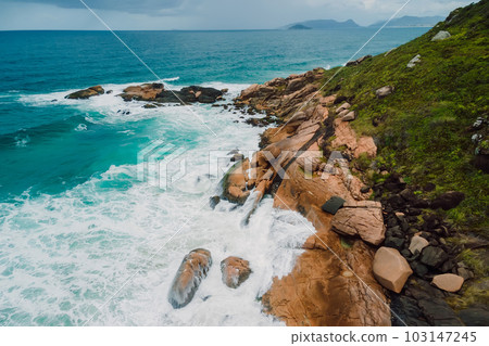 Coastline and ocean with stormy waves in Brazil. Aerial view Coastline and ocean with stormy waves in Brazil. Aerial view 103147245
