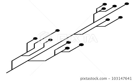 Isometric printed circuit board PCB tracks isolated on white background. Technical clipart with lines and dots at the ends. Design element. 103147641