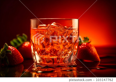 Close up image of delicious refreshing strawberry and orange cocktail. AI generated. 103147762