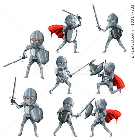 Set medieval knight cartoon character 103147833