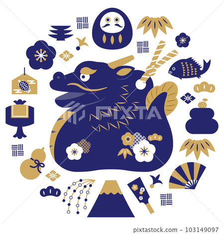 Dragon bell and New Year icon (navy blue) Dragon bell and New Year icon (navy blue) 103149097