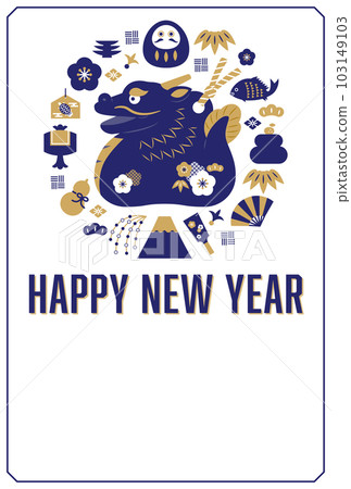 New Year's card template / Dragon bell and New Year icon (navy blue) New Year's card template / Dragon bell and New Year icon (navy blue) 103149103