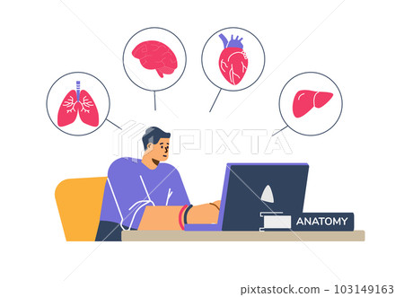 Medical student studying medicine online flat vector illustration isolated. 103149163