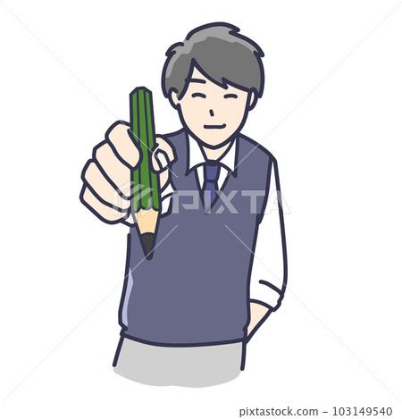 Illustration of a male student leaning over to draw something with a pencil Illustration of a male student leaning over to draw something with a pencil 103149540