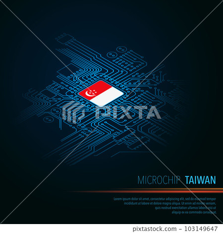 Electric circuit perspective Singapore blue microchip 103149647