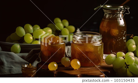 Grape jam in the glass jar. Grape jam in the glass jar. 103150435