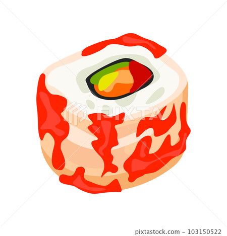 Uramaki with caviar illustration in color cartoon style. Editable vector graphic design. 103150522