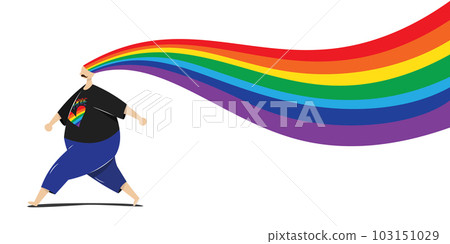 vector illustration of happy man proudly walking with rainbow hair isolated on white background with copy space for banner. LGBT Pride Month concept. vector illustration of happy man proudly walking with rainbow hair isolated on white background with copy space for banner. LGBT Pride Month concept. 103151029