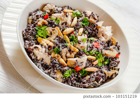 black rice with cream, chicken, mushrooms, almonds black rice with cream, chicken, mushrooms, almonds 103151219