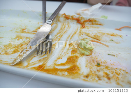 Empty plate after eating on table Empty plate after eating on table 103151323