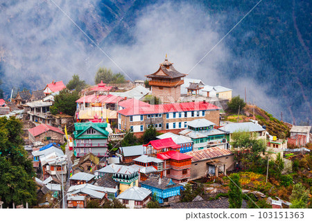 Kalpa town aerial panoramic view, India 103151363