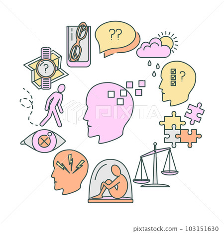 Alzheimer s symptoms round concept poster in line style 103151630