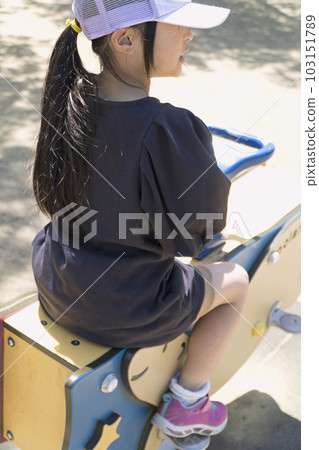 帶搖擺遊樂場設備的女孩公園遊樂場設備 帶搖擺遊樂場設備的女孩公園遊樂場設備 103151789