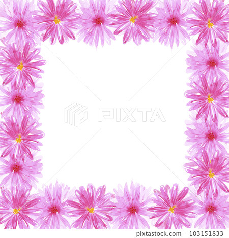 Hand drawn watercolor pink daisy flower frame. Isolated on white background. Scrapbook, post card, banner, lable. Hand drawn watercolor pink daisy flower frame. Isolated on white background. Scrapbook, post card, banner, lable. 103151833