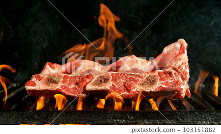 Barbecue Grill WIth Raw Beef Steak. 103151882