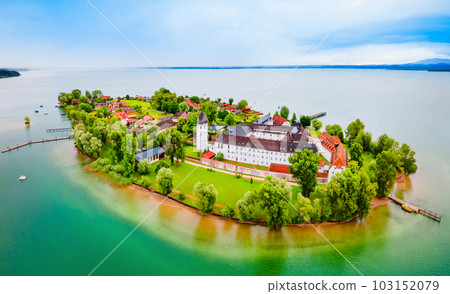 Frauenchiemsee Abbey aerial panoramic view, Bavaria 103152079