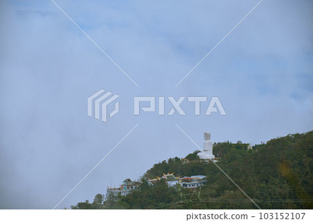 DANANG, VIETNAM - Jan 12, 2023: the territory of the Bana Hills entertainment complex, the famous tourist destination of Da Nang, Vietnam. Next to the Golden Bridge of the hand of God. DANANG, VIETNAM - Jan 12, 2023: the territory of the Bana Hills entertainment complex, the famous tourist destination of Da Nang, Vietnam. Next to the Golden Bridge of the hand of God. 103152107