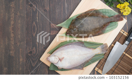 Magarei (Japanese flounder) on a cutting board Magarei (Japanese flounder) on a cutting board 103152156