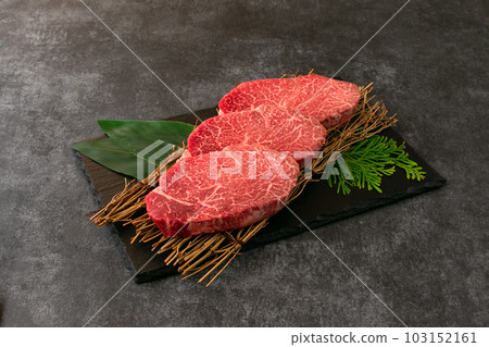 Japanese black beef fillet steak served on a plate Japanese black beef fillet steak served on a plate 103152161
