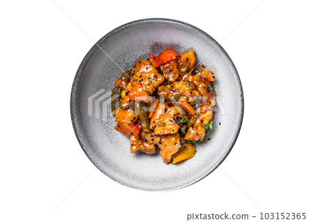 Chinese Sweet and Sour Pork guo bao rou in a bowl. Isolated on white background. Chinese Sweet and Sour Pork guo bao rou in a bowl. Isolated on white background. 103152365