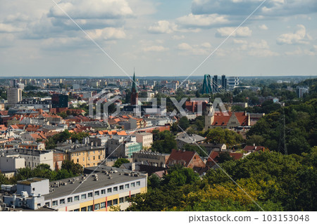 Bydgoszcz. Aerial View of City Center of Bydgoszcz near Brda River. The largest city in the Kuyavian-Pomeranian Voivodeship. Poland. Europe. 103153048