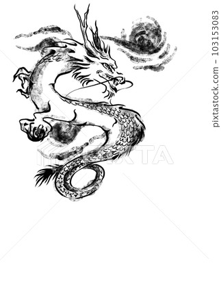 龍年賀卡模板手繪龍單色無賀詞 103153083