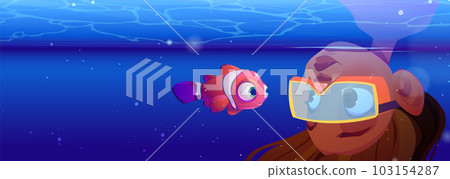 Girl diving in ocean underwater cartoon adventure 103154287