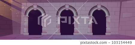 Ancient castle wall with doorways 103154449