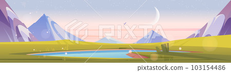 Mountain lake landscape in early morning, sunrise Mountain lake landscape in early morning, sunrise 103154486