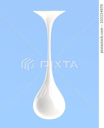 Realistic dripping milk drop 3d render icon, melted white liquid yoghurt, glossy cream border with falling droplet, mayonnaise splash, molten fluid texture isolated on blue background. 3D illustration 103154970