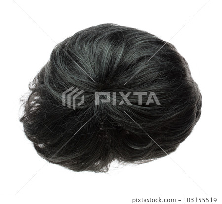 Short straight Wig hair style fly fall explosion. Silver gray man woman wig hair float in mid air. Middle age elderly wig hair wind blow cloud throw. White background isolated high speed freeze motion Short straight Wig hair style fly fall explosion. Silver gray man woman wig hair float in mid air. Middle age elderly wig hair wind blow cloud throw. White background isolated high speed freeze motion 103155519
